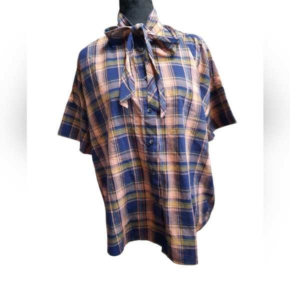 Madewell Blue and Orange Plaid Casual Shirt Small - Picture 6 of 11